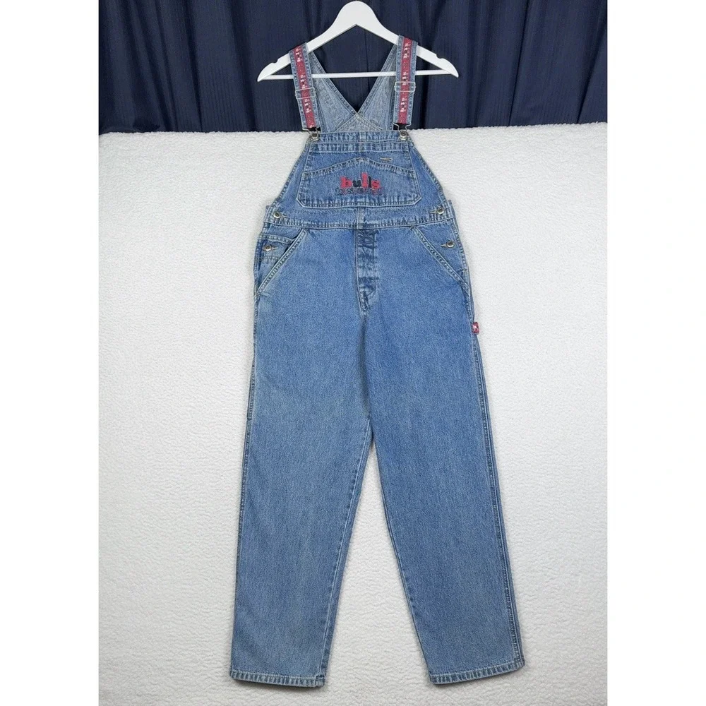 Vintage 90s GAP Denim Overalls Chicago Bulls Custom? - Youth XL